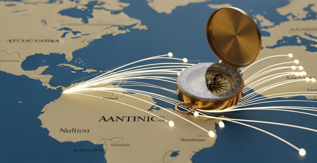 Schéma symbolique représentant le flux des alizés sur l'Atlantique entre les Canaries et les Antilles