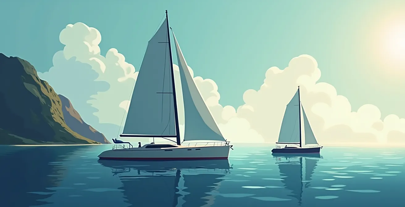 Schéma illustrant comment la taille d'un voilier limite l'accès aux petits ports et mouillages