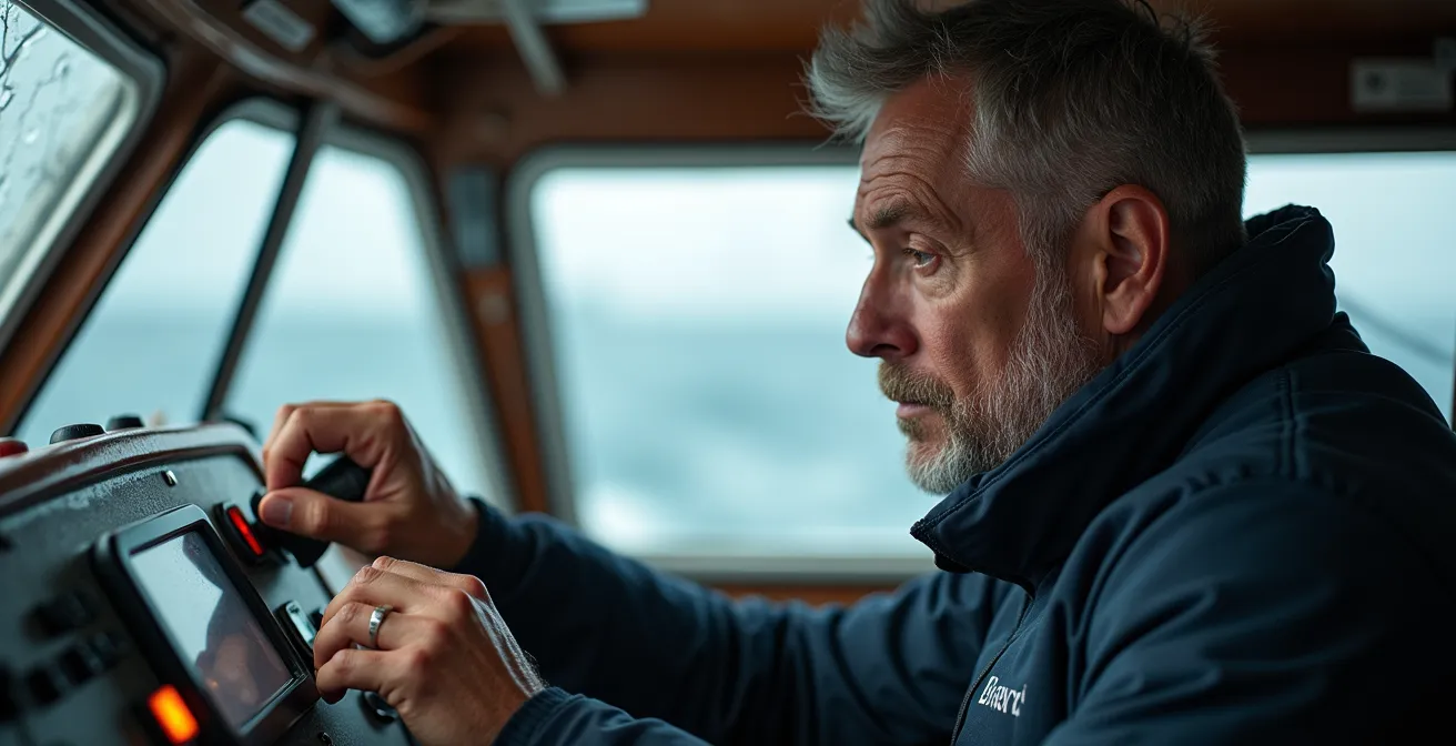 Skipper analysant les données météorologiques et stratégiques dans son cockpit