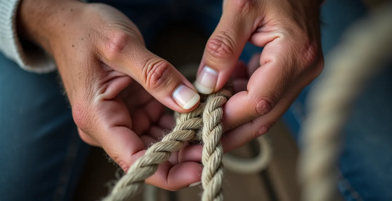 Mains expertes enseignant un nœud marin en gros plan