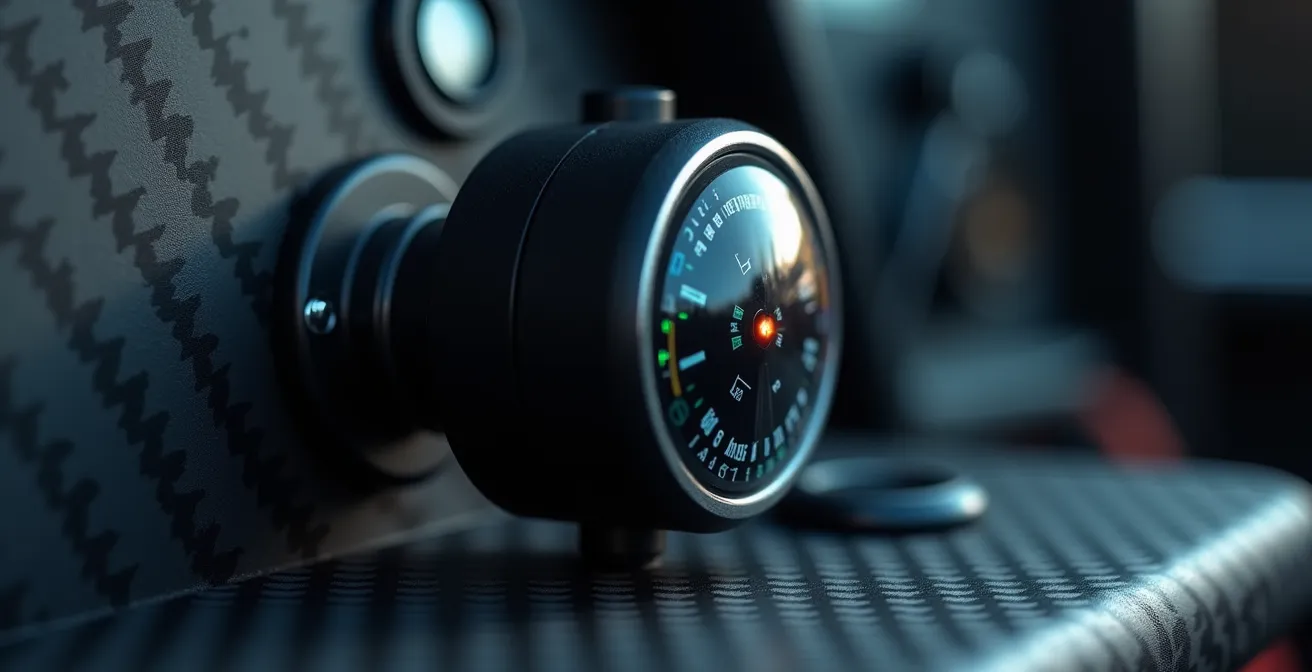 Gros plan sur un compas électronique 9 axes monté dans un voilier