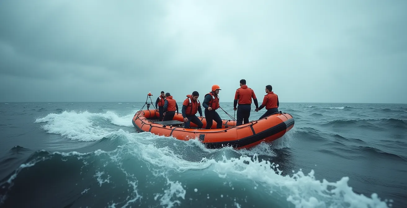 Exercice de mise en œuvre d'un radeau de sauvetage en conditions réelles