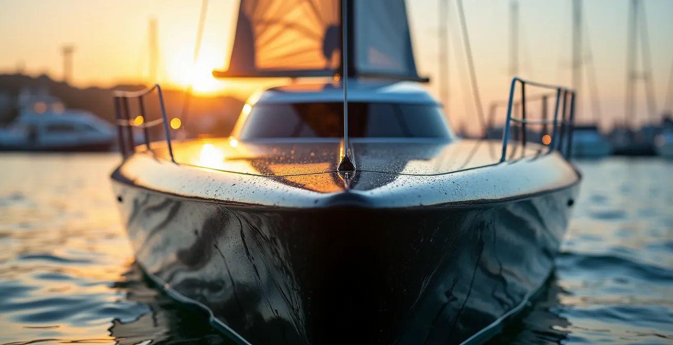 Étrave inversée d'un voilier moderne illustrant les innovations architecturales