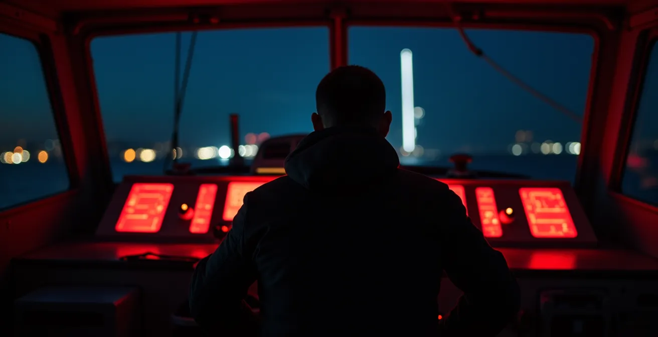 Marin de quart la nuit dans le cockpit d'un voilier sous les étoiles