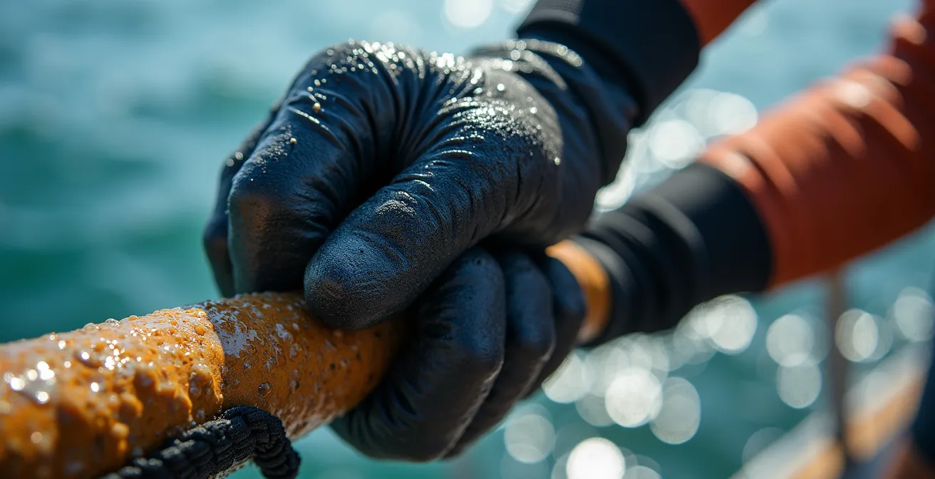 Skipper filmant avec une caméra étanche depuis le cockpit de son voilier de course